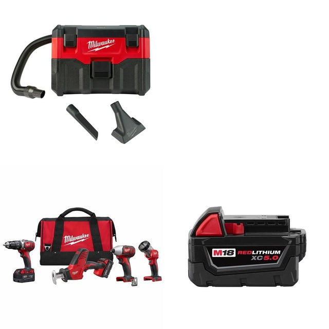 Milwaukee 2695-24 M18 4-Tool Combo Kit w/ FREE 0880-20 Wet/Dry Vacuum & Battery