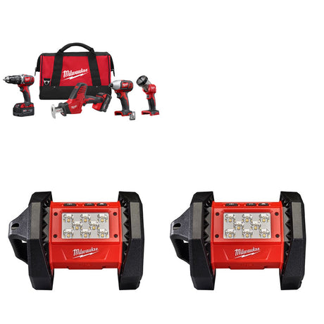 Milwaukee 2695-24 M18 4-Tool Combo Kit W/ FREE 2361-20 M18 Flood Light-2 Pack