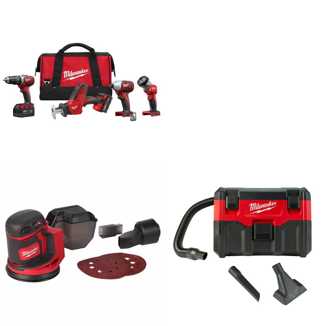 Milwaukee 2695-24 M18 4-Tool Combo Kit W/ FREE 2648-20 M18 Orbit Sander & Vacuum