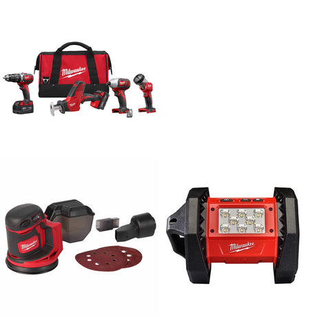 Milwaukee 2695-24 M18 4-Tool Combo Kit W/ FREE 2648-20 M18 Sander & Flood Light