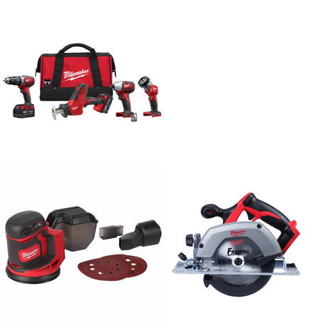 Milwaukee 2695-24 M18 4-Tool Combo Kit W/ FREE 2648-20 M18 Sander & Circ Saw