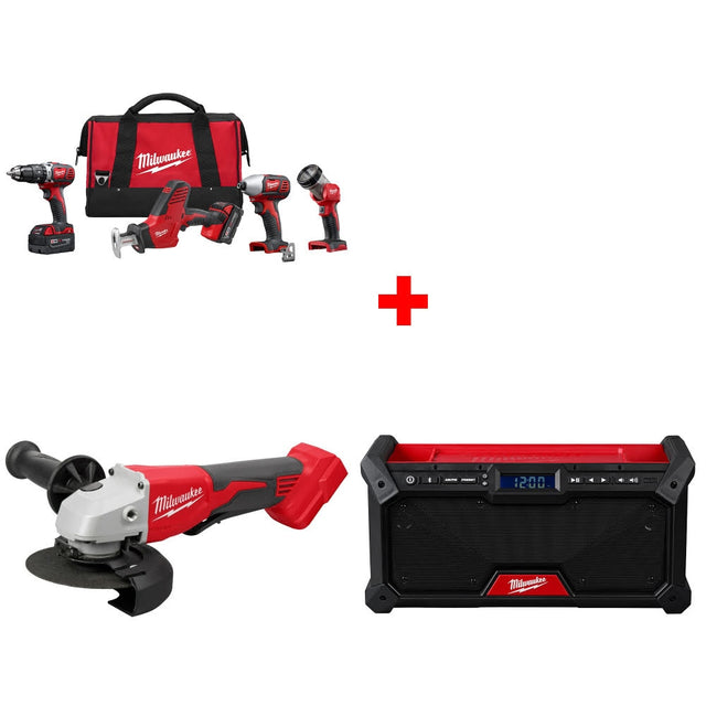 Milwaukee 2695-24 M18 4-Tool Combo Kit W/ FREE 2686-20 M18 Grinder & Radio