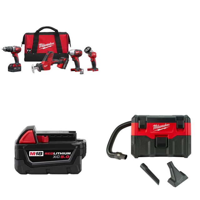 Milwaukee 2695-24 M18 4-Tool Combo Kit W/ FREE 48-11-1850 M18 Battery & Vacuum