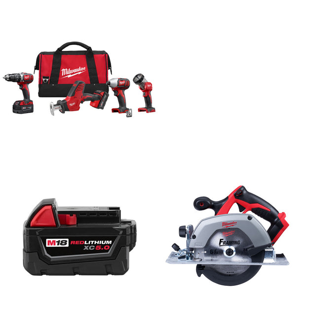 Milwaukee 2695-24 M18 4-Tool Combo Kit W/ FREE 48-11-1850 M18 Battery & Circ Saw