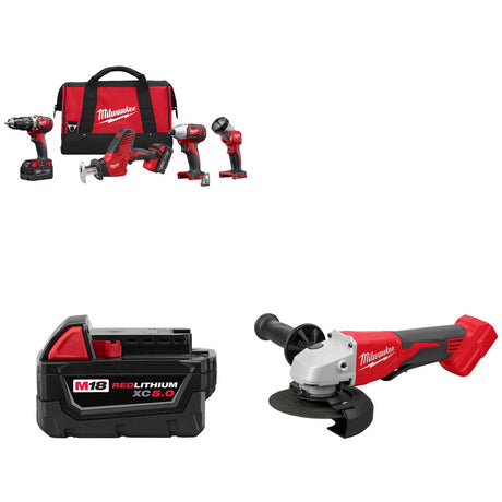 Milwaukee 2695-24 M18 4-Tool Combo Kit W/ FREE 48-11-1850 M18 Battery & Grinder