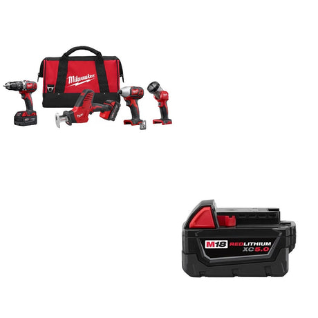 Milwaukee 2695-24 M18 4-Tool Combo Kit w/ Two 48-11-1850 XC5.0 Batteries