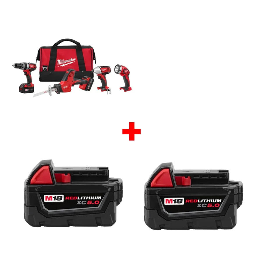 Milwaukee 2695-24 M18 4-Tool Combo Kit w/ Two 48-11-1850 XC5.0 Batteries