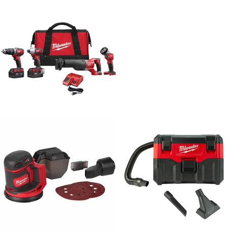 Milwaukee 2696-24 M18 4-Tool Combo Kit W/ FREE 2648-20 M18 Orbit Sander & Vacuum