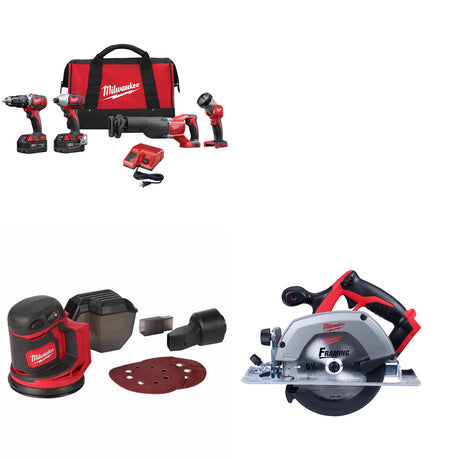 Milwaukee 2696-24 M18 4-Tool Combo Kit W/ FREE 2648-20 M18 Sander & Circ Saw