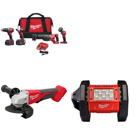 Milwaukee 2696-24 M18 4-Tool Combo Kit W/ FREE 2686-20 M18 Grinder & Flood Light