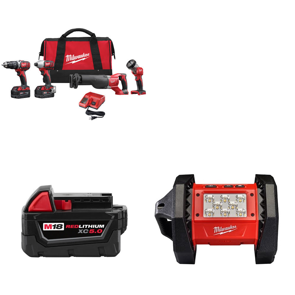 Milwaukee 2696-24 M18 4-Tool Combo Kit W/ FREE 48-11-1850 M18 Battery & Light