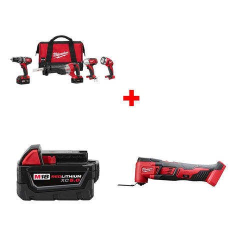 Milwaukee 2696-24 M18 Crdlss 4-Tool Cmb Kit w M18 5.0 Batt. & M18 Osc. Mlti-Tool