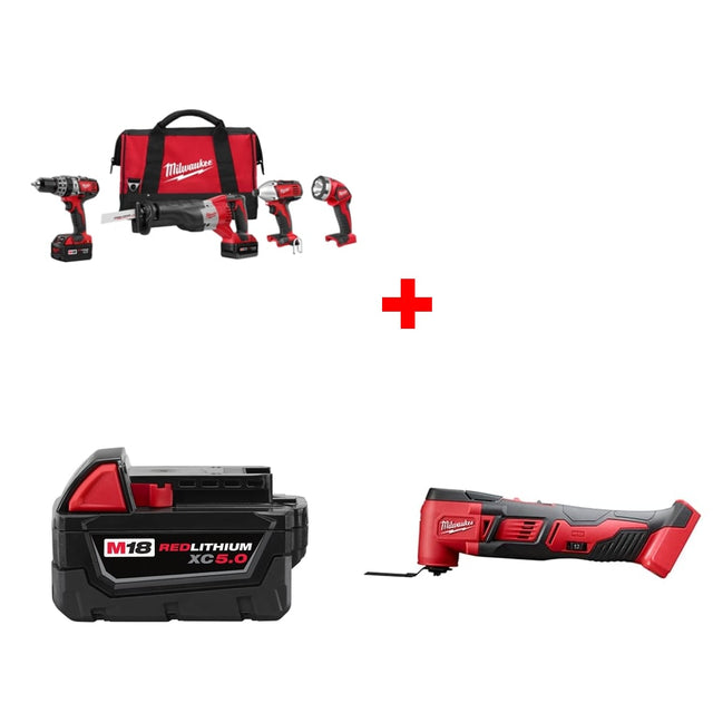 Milwaukee 2696-24 M18 Crdlss 4-Tool Cmb Kit w M18 5.0 Batt. & M18 Osc. Mlti-Tool