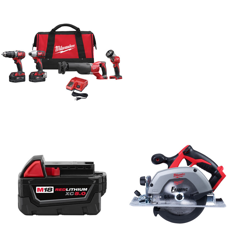 Milwaukee 2696-24 M18 4-Tool Combo Kit W/ FREE 48-11-1850 M18 Battery & Circ Saw