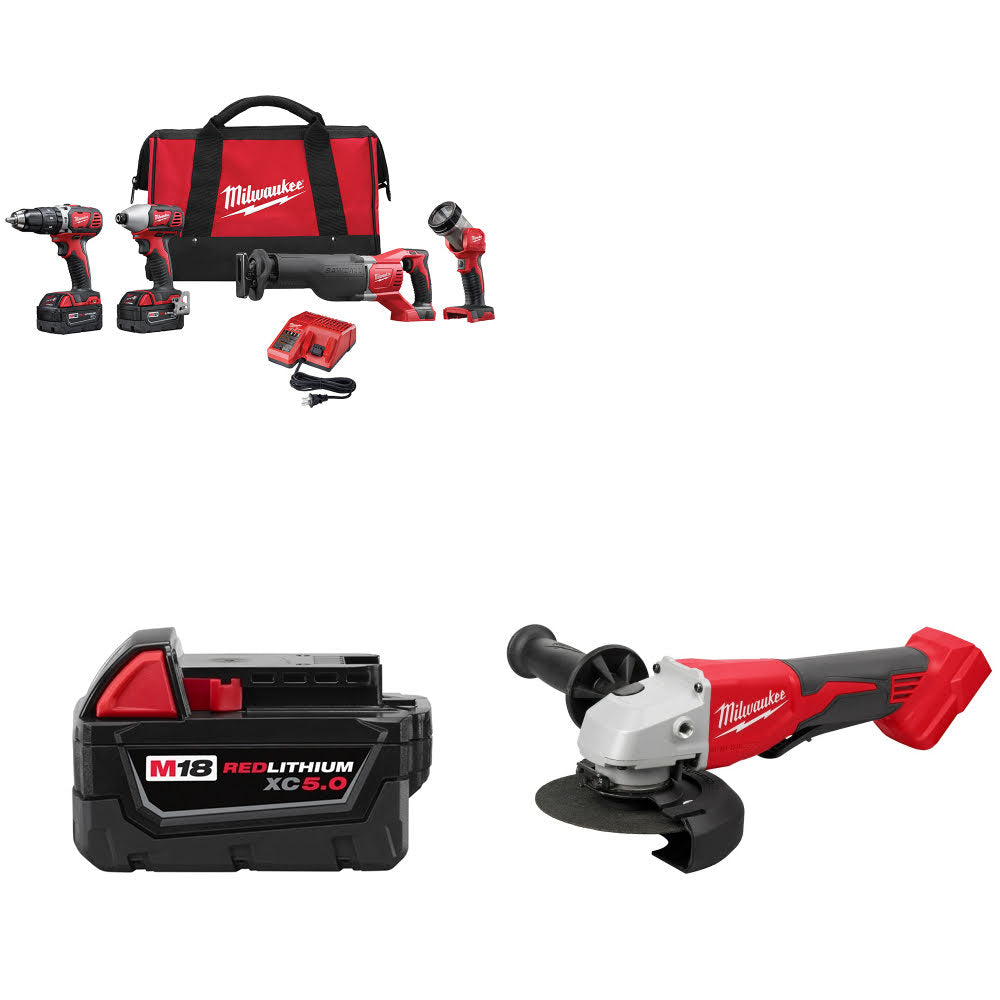 Milwaukee 2696-24 M18 4-Tool Combo Kit W/ FREE 48-11-1850 M18 Battery & Grinder