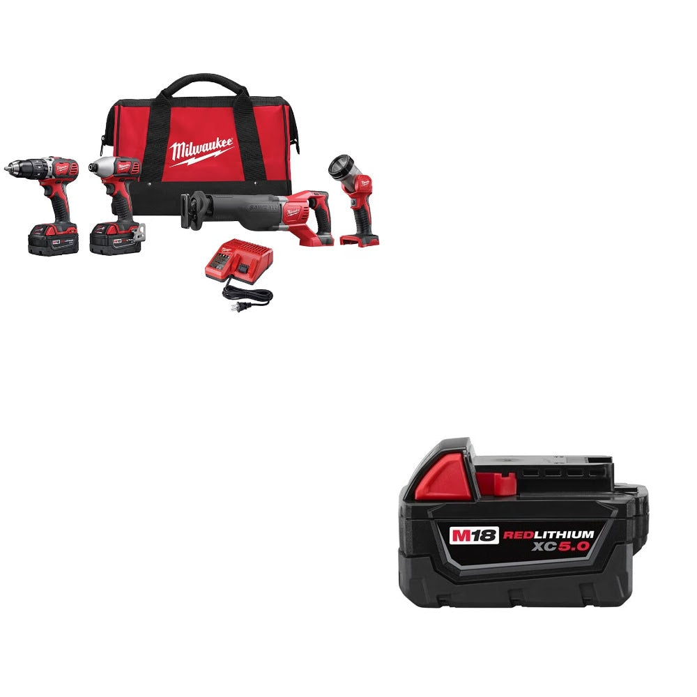 Milwaukee 2696-24 M18 4pc Combo Kit w/ Two 48-11-1850 M18 XC5.0 Batteries