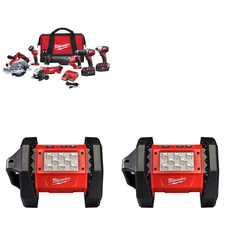 Milwaukee 2696-26 M18 6-Tool Combo Kit W/ FREE 2361-20 M18 Flood Light-2 Pack