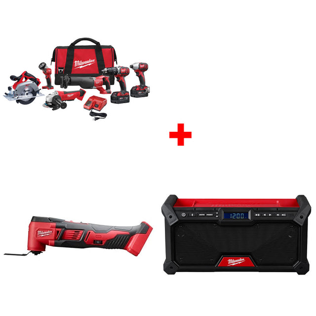 Milwaukee 2696-26 M18 6-Tool Combo Kit W/ FREE 2626-20 18V Multi-Tool & Radio