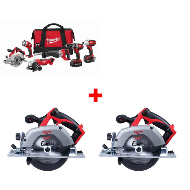 Milwaukee 2696-26 M18 6-Tool Combo Kit w/ Two 2630-20 M18 6-1/2" Circ Saws