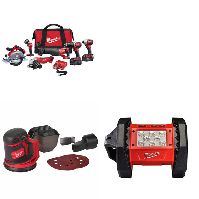 Milwaukee 2696-26 M18 6-Tool Combo Kit W/ FREE 2648-20 M18 Sander & Flood Light