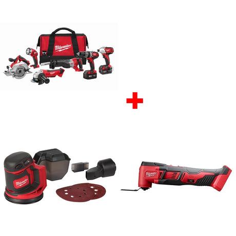 Milwaukee 2696-26 M18 6-Tool Combo Kit w/ FREE M18 Orbit Sander & M18 Multi-Tool