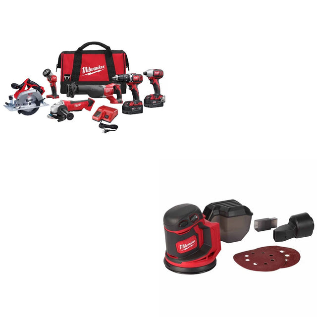 Milwaukee 2696-26 M18 6pc Combo Kit w/ Two FREE 2648-20 M18 Random Orbit Sanders
