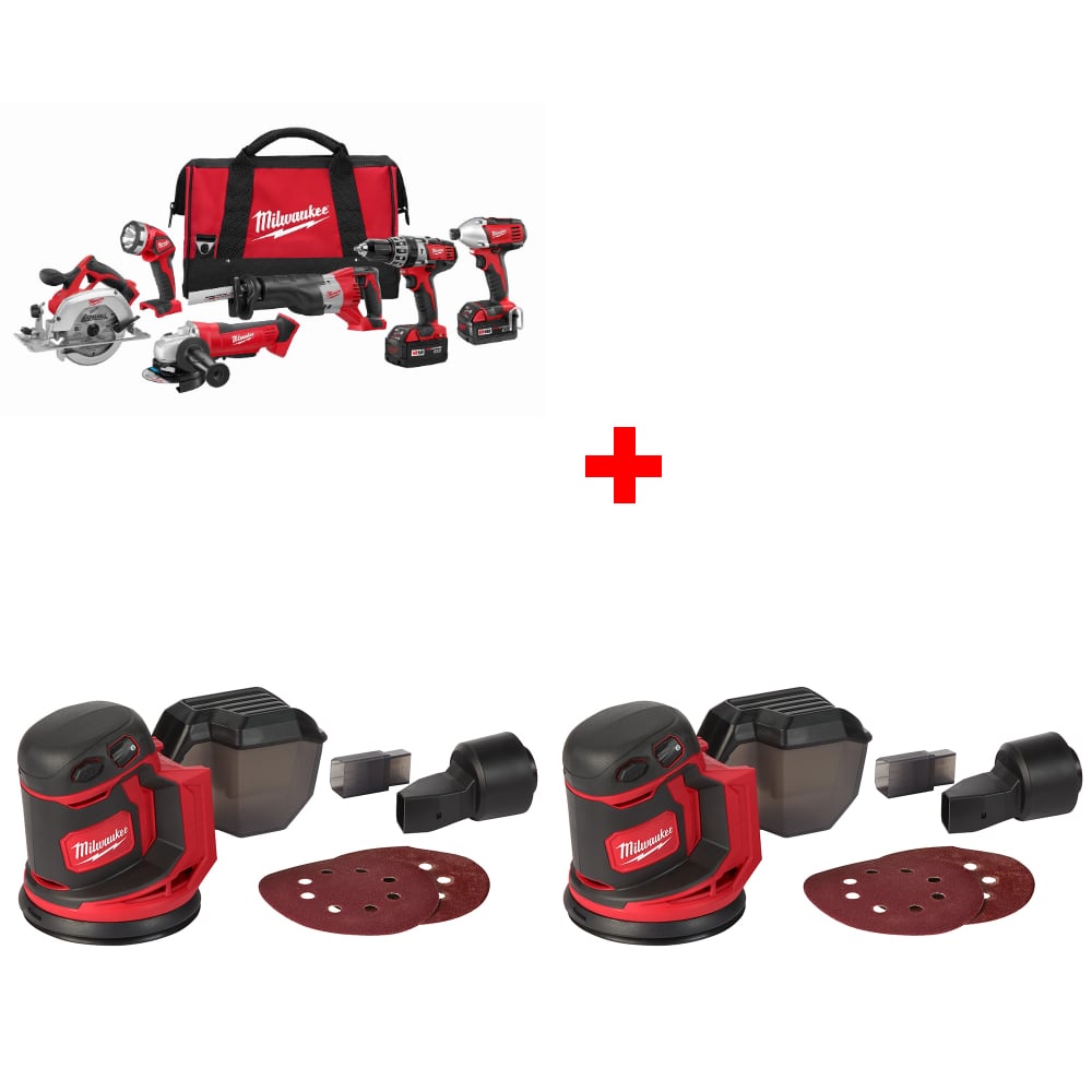 Milwaukee 2696-26 M18 6pc Combo Kit w/ Two FREE 2648-20 M18 Random Orbit Sanders