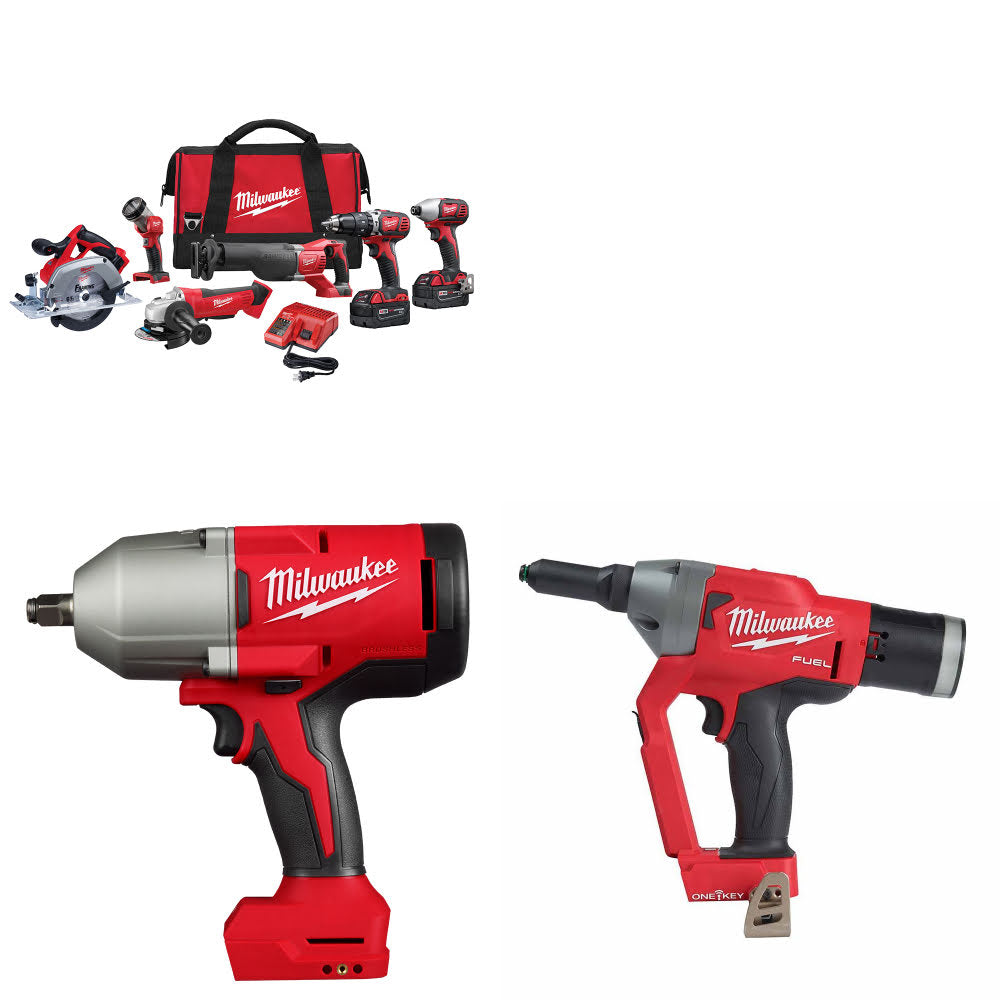 Milwaukee 2696-26 M18 6-Tool Combo Kit W/ FREE 2666-20 M18 Impact Wrench, 2 Pack