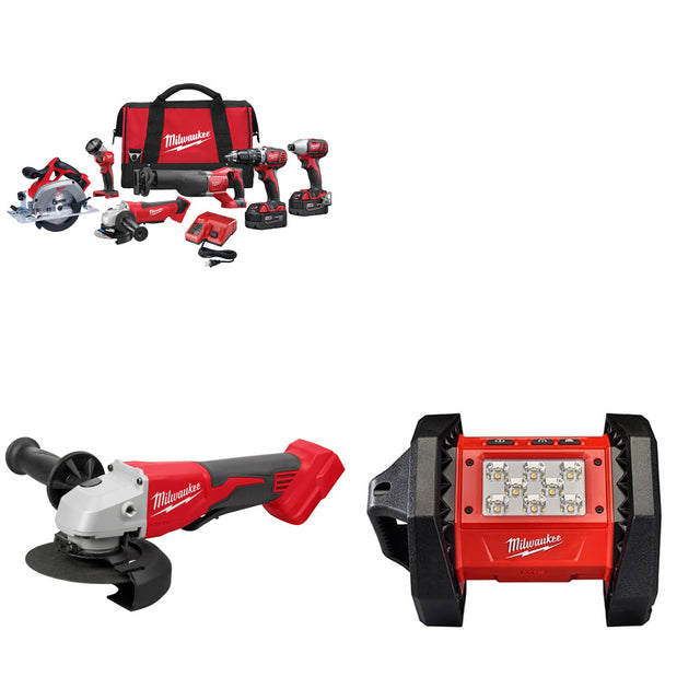 Milwaukee 2696-26 M18 6-Tool Combo Kit W/ FREE 2686-20 M18 Grinder & Flood Light