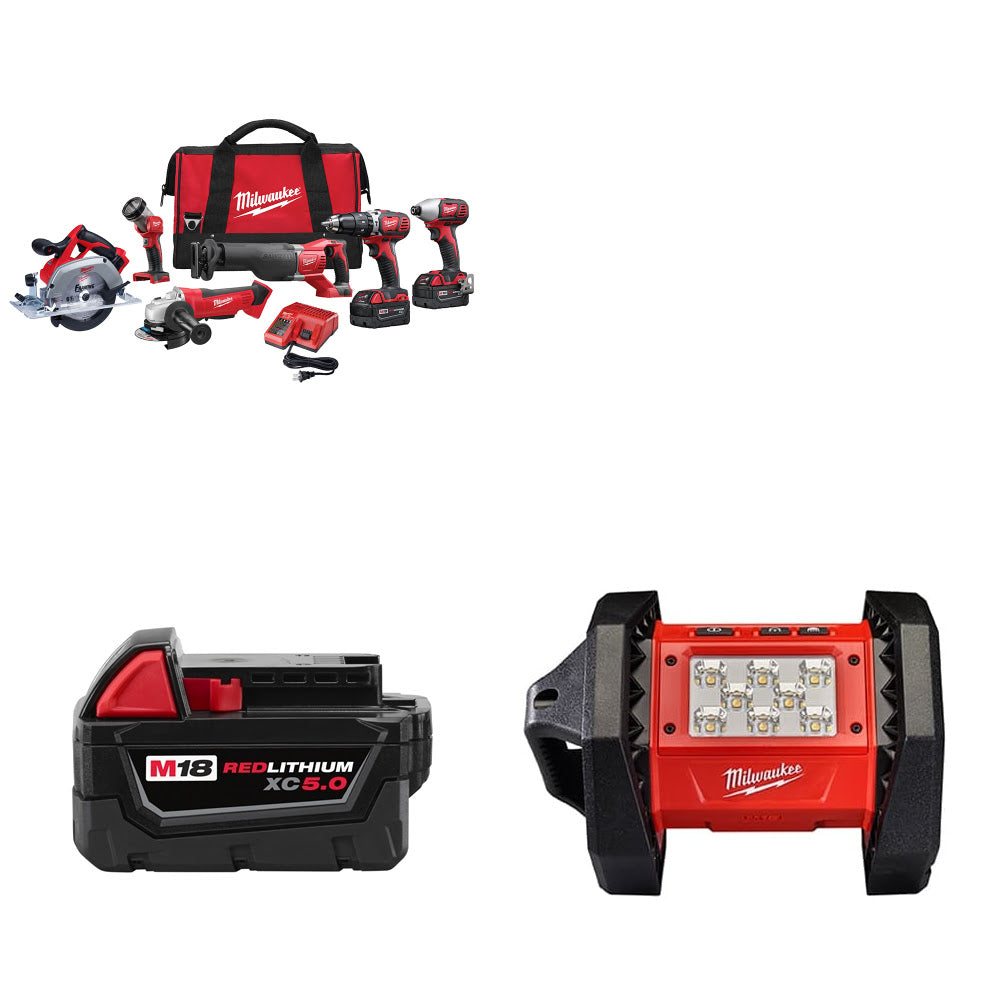 Milwaukee 2696-26 M18 6-Tool Combo Kit W/ FREE 48-11-1850 M18 Battery & Light