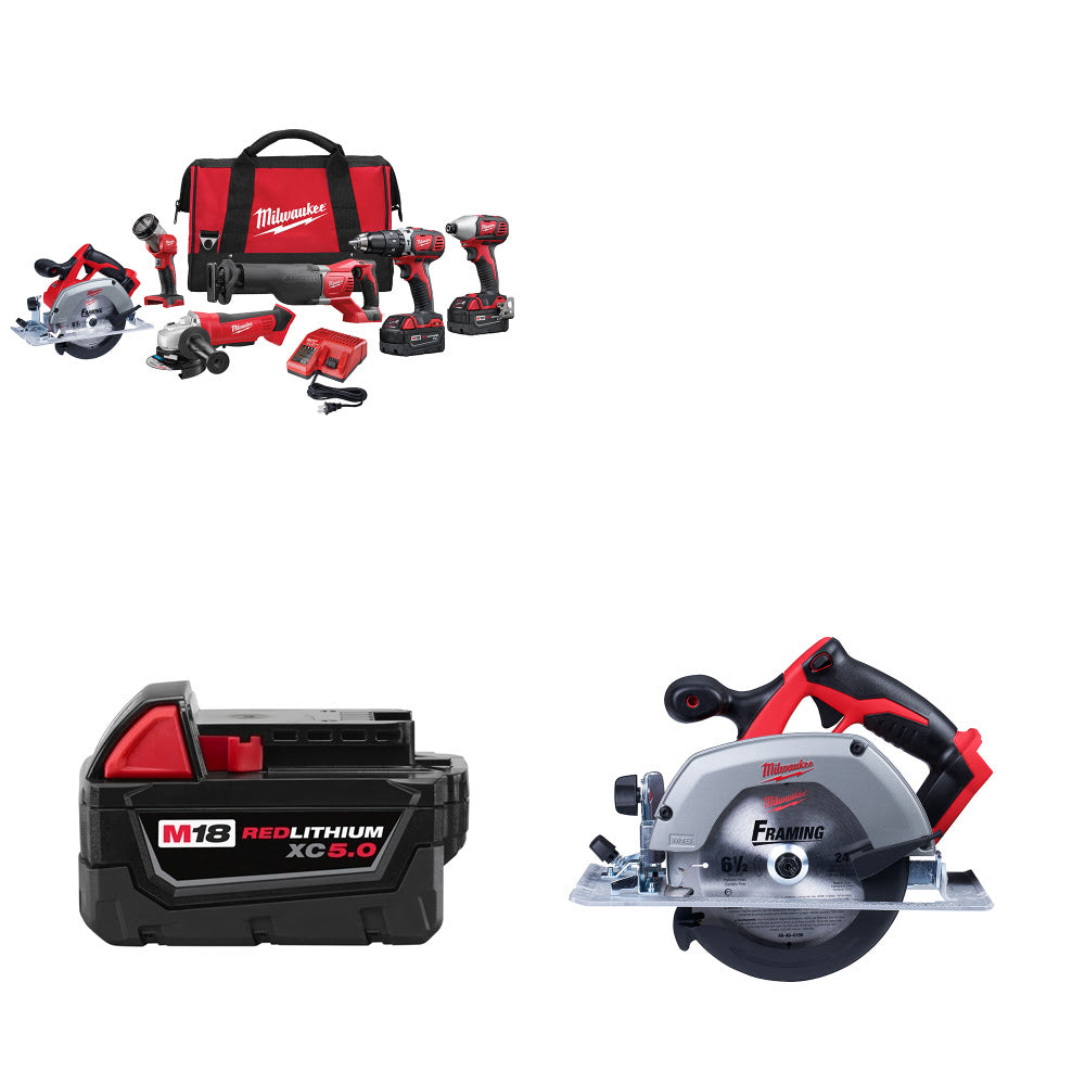 Milwaukee 2696-26 M18 6-Tool Combo Kit W/ FREE 48-11-1850 M18 Battery & Circ Saw