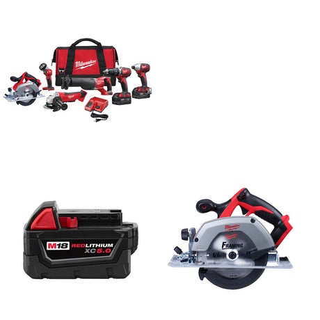 Milwaukee 2696-26 M18 6-Tool Combo Kit W/ FREE 48-11-1850 M18 Battery & Circ Saw