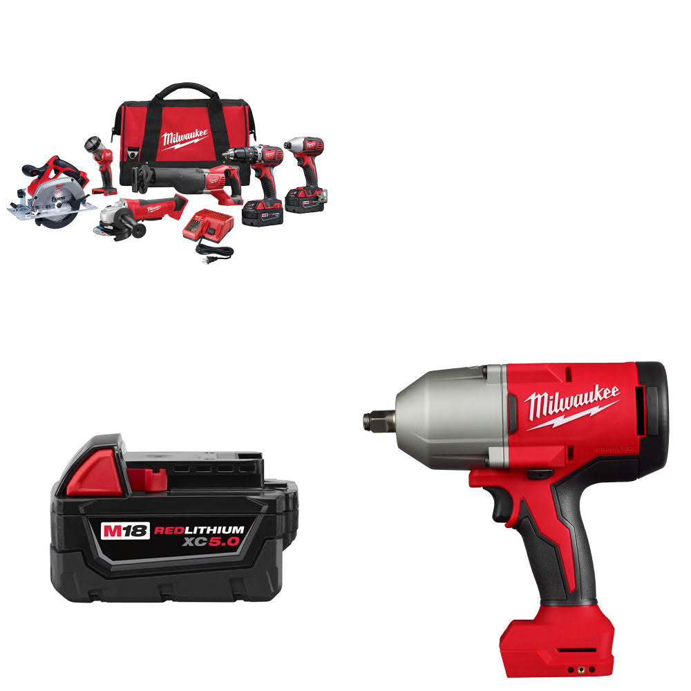 Milwaukee 2696-26 M18 6-Tool Combo Kit W/ FREE M18 Battery Pack & Impact Wrench