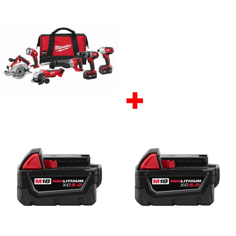 Milwaukee 2696-26 M18 6-Tool Combo Kit w/ Two 48-11-1850 XC5.0 Batteries