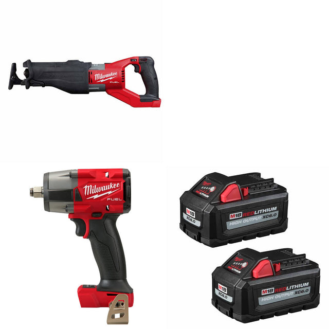 Milwaukee 2722-20 M18 FUEL SAWZALL W/ M18 Impact Wrench & FREE Battery 2 Pack