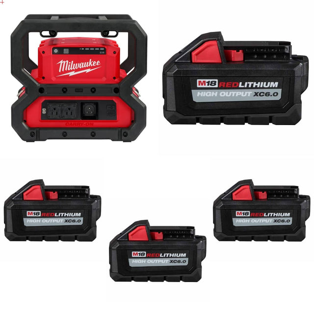 Milwaukee 2845-20 M18 CARRY-ON Power Supply w/ 4-pk 48-11-1865 XC6.0 Batteries