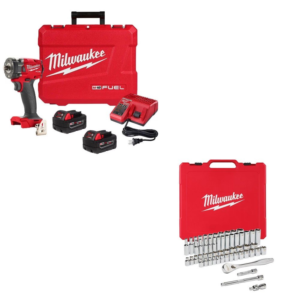 Milwaukee 2854-22R Compact Impact Wrench Kit W/ FREE Ratchet & Socket Set