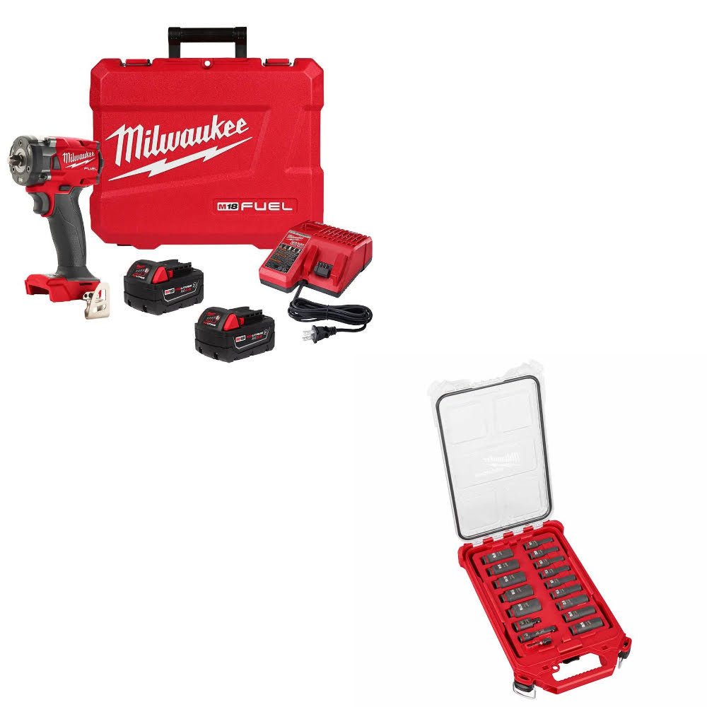 Milwaukee 2854-22R M18 FUEL Impact Wrench Kit W/ FREE 49-66-6800 17Pc Socket Set