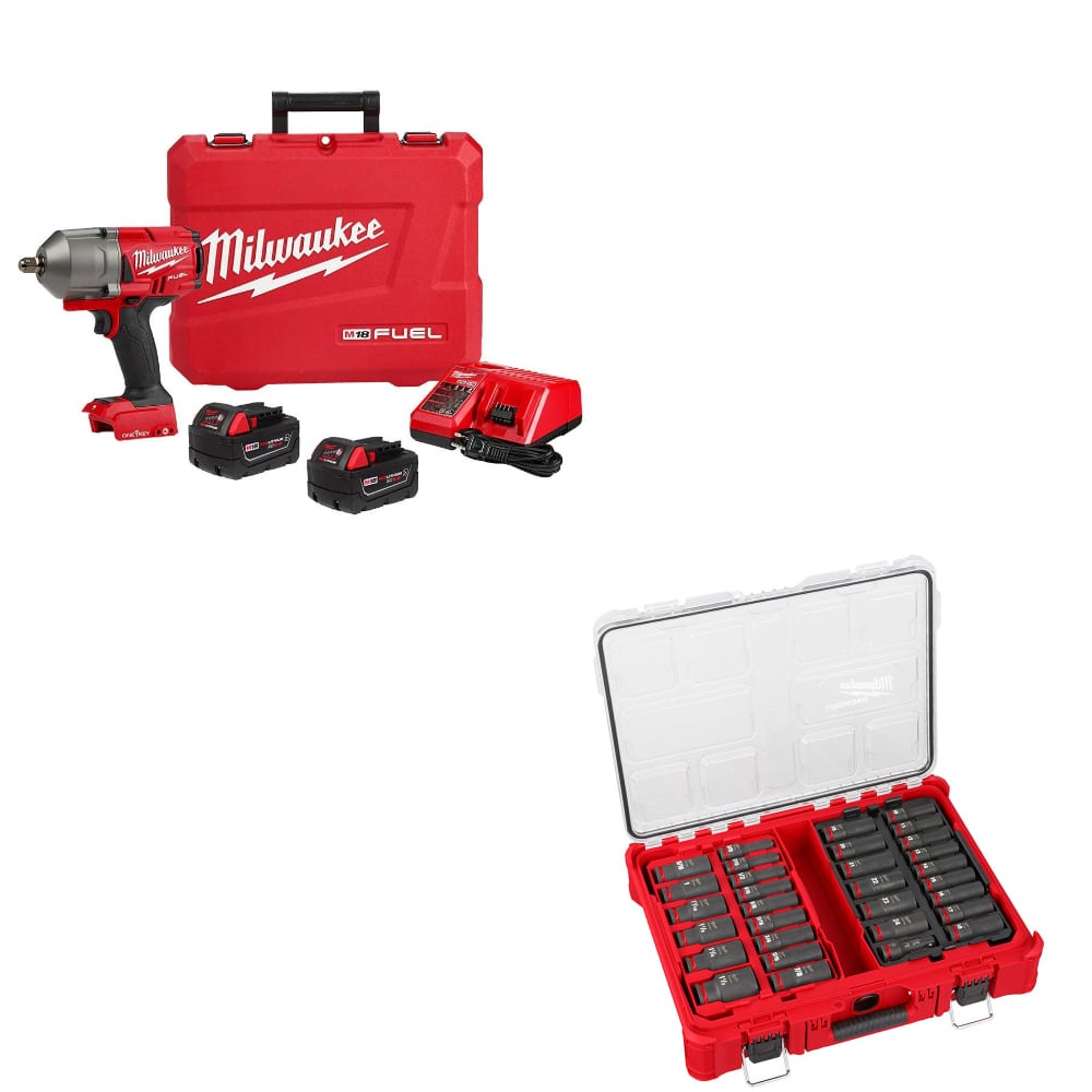 Milwaukee 2862-22R M18 FUEL Impact Wrench Kit W/ FREE 49-66-6806 31Pc Socket Set