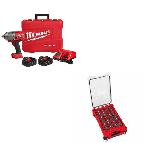 Milwaukee 2863-22R M18 FUEL Impact Wrench Kit W/ FREE 49-66-6804 27Pc Socket Set