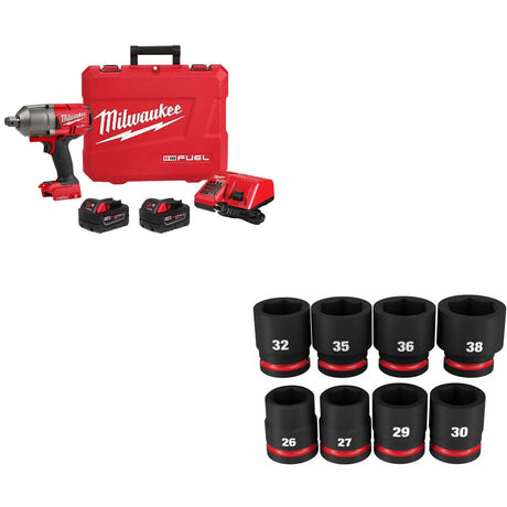 Milwaukee 2864-22R M18 FUEL Impact Wrench Kit W/ FREE 49-66-7019 8Pc Socket Set