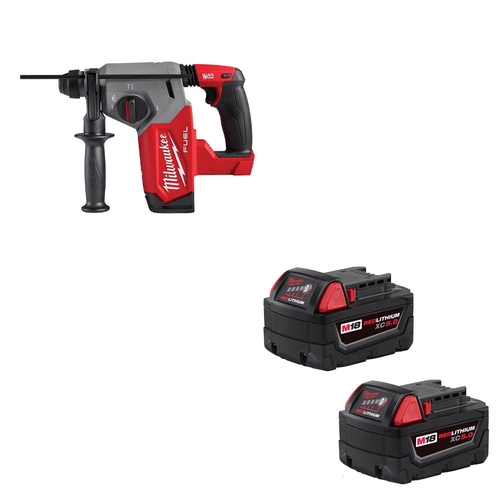 Milwaukee 2912-20 M18 FUEL 1" Rotary Hammer W/ 48-11-1852 M18 XC5.0 Battery, 2Pk