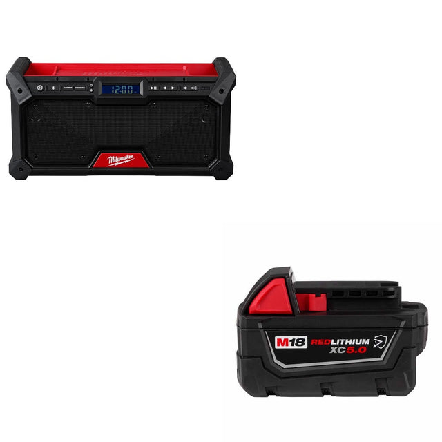 Milwaukee 2952-20 M18 Bluetooth Jobsite Radio W/ 48-11-1850R M18 XC5.0 Battery