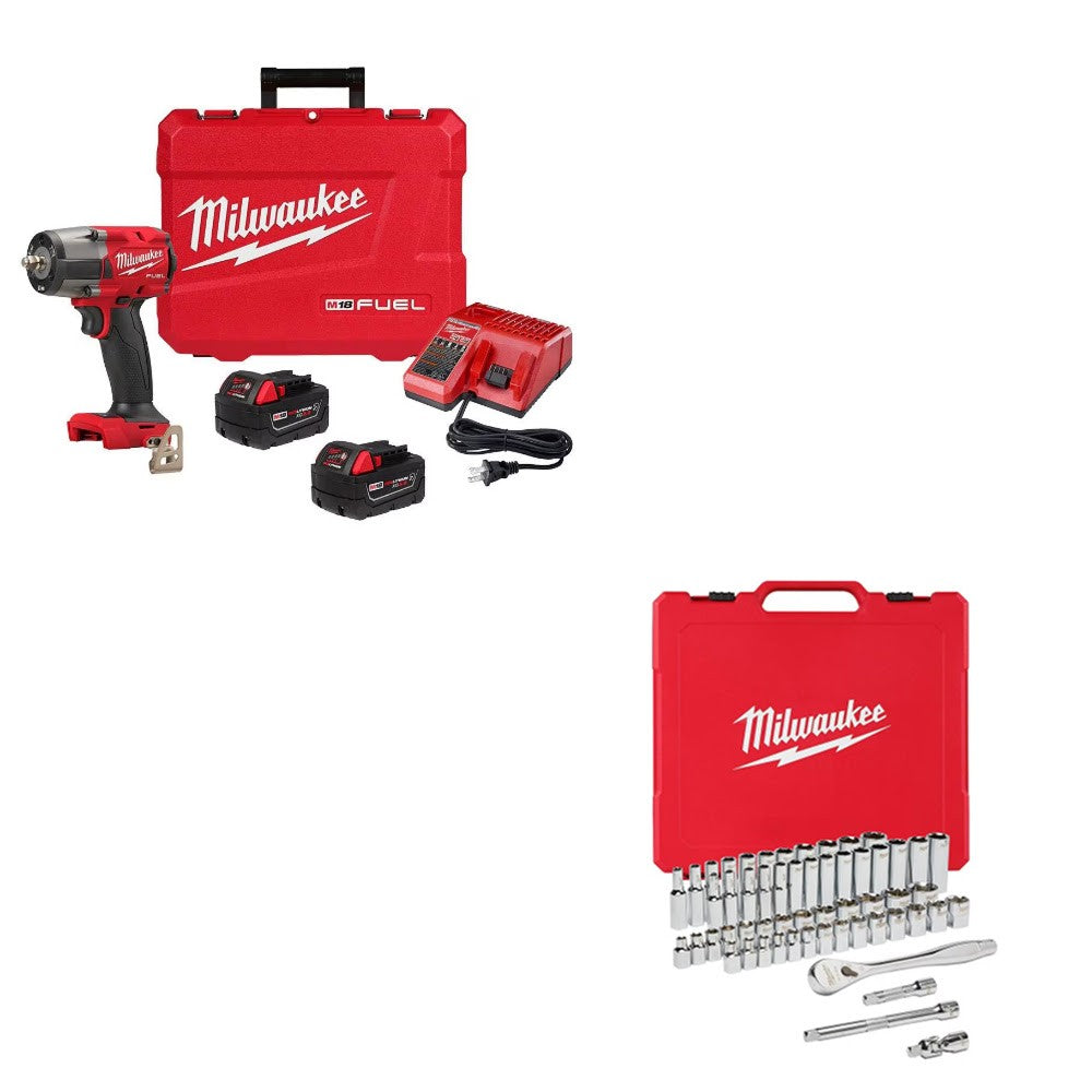 Milwaukee 2960-22R Mid-Torque Impact Wrench Kit W/ FREE 48-22-9008 Socket Set