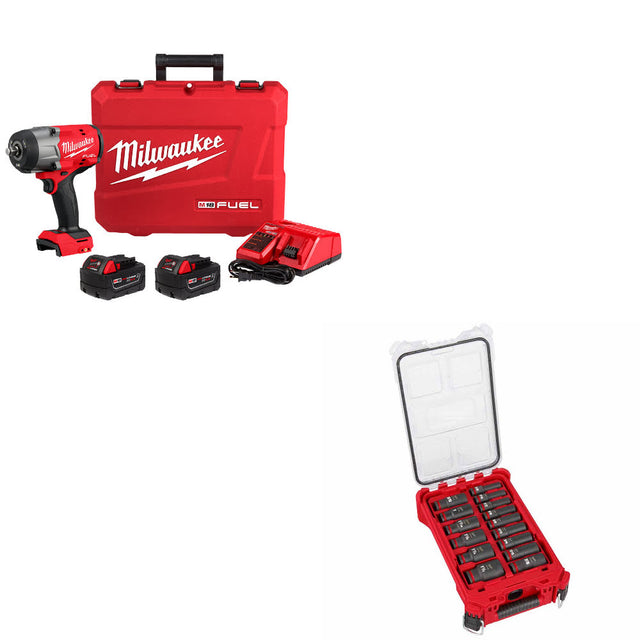 Milwaukee 2967-22 M18 FUEL Impact Wrench Kit W/ FREE 49-66-6802 15Pc Socket Set