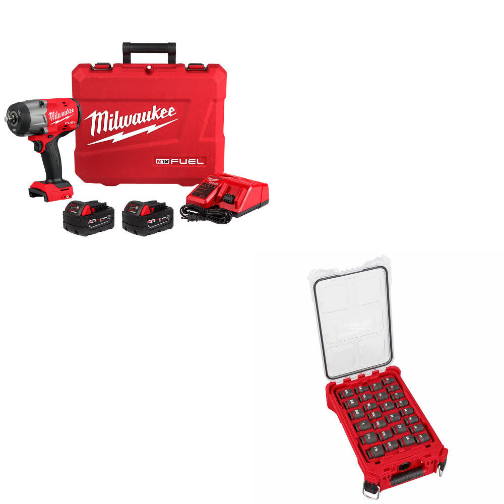 Milwaukee 2967-22 M18 FUEL Impact Wrench Kit W/ FREE 49-66-6804 27Pc Socket Set