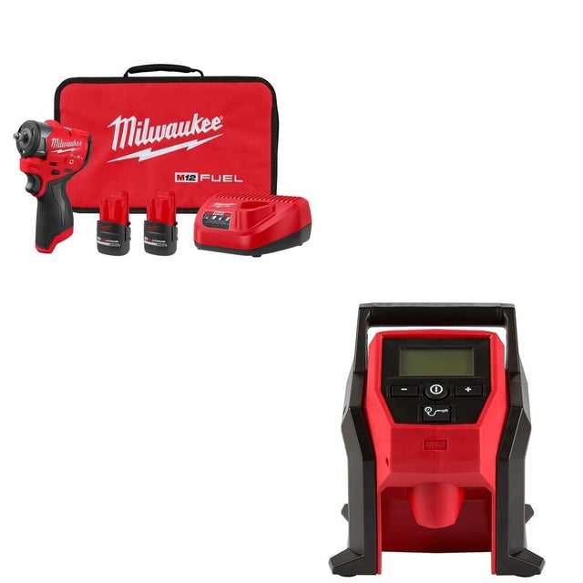 Milwaukee 3049-22 M12 FUEL 3/8" Subcompact Impact Wrench W/ FREE 2475-20 Inflator