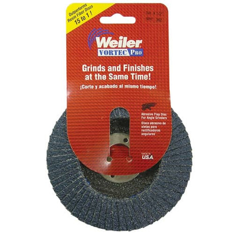 Weiler 30831 4-1/2" Vortec Pro Abrasive Flap Disc, Phenolic Backing, 60Z, 7/8" A.H., Packs of 6