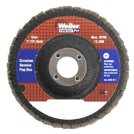 Weiler 31338 4" Vortec ProÂ® Abrasive Flap Disc, Angled, Phenolic Backing, 40Z, 5/8", Pack/10