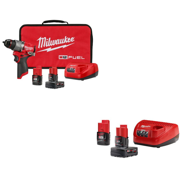 Milwaukee 3404-22 M12 FUEL 1/2" Drill/Driver Kit W/ 48-59-2424 M12 Starter Kit